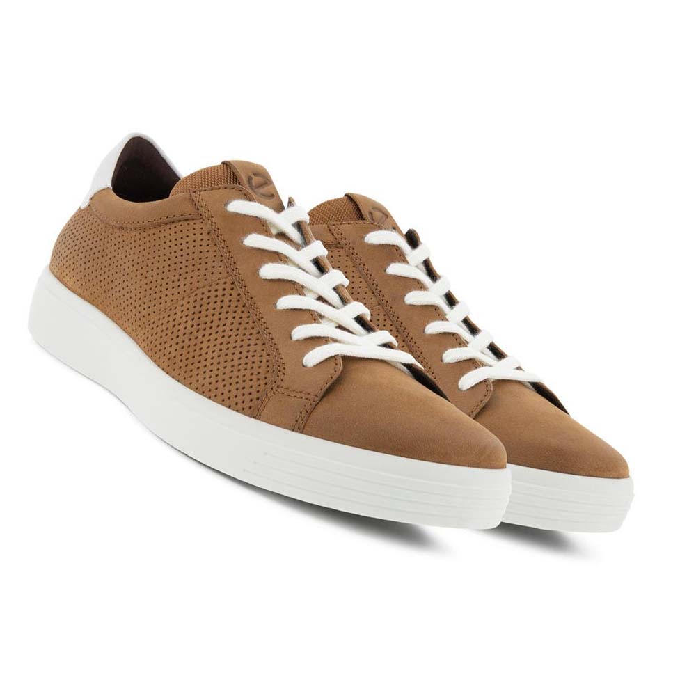 Ecco Soft Klassiska Laced Casual Skor Herr Bruna Vita | SE 485CTV